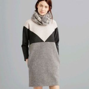 Geotilt Gray Color Block Wool Blend 3/4 Sleeve Shift Dress